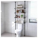 Lilyvane 4 Tiers Over Toilet Storage, 97 to116 Adjustable Tension Pole Over Toilet Bathroom Organizer, Standing Bathroom Shelves Over Toilet for Showers,Black