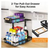 PXRACK 1 PACK Under Sink Organizer,Adjustable Height,2 Tier Pull Out Under Cabinet Organizer,Thickened Metal Shelf,Slide Out Under Sink Storage for Kitchen Bathroom Cabinet Laundry