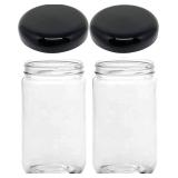 JARMING COLLECTIONS Mason Jars 32 oz Jars with Extra Wide Mouth Lids - Set of 2 Glass Storage Jars With Lids, BPA Free and Food Safe, Yogurt Jars With Lids, (2 Black Dome Plastic Lids)