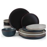 Famiware Mercury Plates and Bowls Sets, 12 Pieces Stoneware Dinnerware Sets, Dishes Set for 4, Microwave and Dishwasher Safe, Multi-color