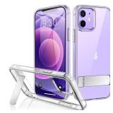 JETech Case for iPhone 12 Mini 5.4-Inch with Stand, Support Wireless Charging, Slim Shockproof Bumper Phone Cover, 3-Way Metal Kickstand (Clear)