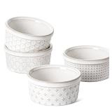 LE TAUCI Ramekins 6 oz, Ramekin Oven Safe, Ramiken for Creme Brulee, Lava Cakes, Pudding, Custard Cups, Souffle, Pot Pie, Small Sauce Bowl, Ceramic Baking Dishes- 4 inch, Set of 4, Arctic White