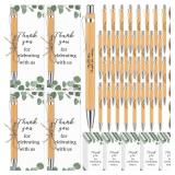 Yeaqee 104 Pcs Wedding Thank You Gifts Include 50 Wedding Bamboo Retractable Ballpoint Pens Wooden Black Ink Bridal Shower Pens 50 Wedding Greenery Bookmark Cards and 4 Twines for Party Favor Supplies