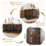 Rovibek 86" Extra Large Corner Dog Crate Furniture, Double Dog Kennel Furniture for 2 Large Dogs, Stackable Dog Crates Furniture with Removable Divider & Hidden Tray & 3 Doors - Retail: $372.49