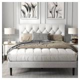 HAOARA Queen Size Platform Bed Frame with Upholstered Button Tufted Headboard, Mattress Foundation with Wooden Slat Support, Noise Free, No Box Spring Needed, Easy Assembly, Light Grey - Retail: $157.