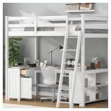 BIADNBZ Full Size Loft Bed with Desk, Storage Drawers, Cabient and Storage Shelves, Wood Versatile High Loftbed with Ladder, for Kids Teens Adults Bedroom, White - Retail: $525.88