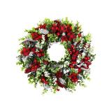 MTSCE Christmas Wreath, Front Door Decoration Wreath Winter Garland Artificial Wreath for House Party Outdoor Indoor Red Black Plaid Wreath-18 Inch