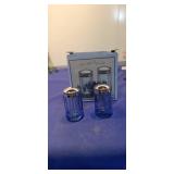 Pastel blue glass salt and pepper set new in box