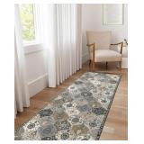 Lahome Moroccan Trellis Washable Runner Rug - 2x6 Rug Runners for Hallways 6 Feet Non Slip Vintage Kitchen Runner Rug Ultra-Thin Bathroom Runner Rugs Carpet Laundry Room Bedroom (2x6ft,Grey)