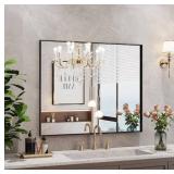 DENRICK Bathroom Mirror 40 x 30 Inch Large Rectangle Matte Black Vanity Frame Wall Mirror Farmhouse Rectangular Modern Bathroom Vanity Mirror for Over Sink Decorate (Horizontal/Vertical)