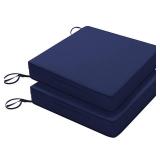 Patio Chair Cushions 19 x 19 x 3 Inch Waterproof Outdoor Seat Cushions for Patio Furniture 3-Year Color Fastness Garden Sofa Couch Pads with Handle & Adjustable Straps Set of 2, Blue