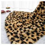 HOMORE Fluffy Leopard Blanket, Plush Cheetah Print Throw Blankets Soft Faux Fur Bed Throw for Decorative Couch Chair Sofa, Washable and Lightweight, 60" x 80" Khaki