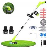 Cordless Weed Wacker, Grass Trimmer with 2Pcs 2.0Ah Li-Ion Battery Powered and 3 Types Blades,12V Electric Weed Trimmer/Edger for Garden Yard Work and Lawn Care