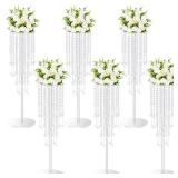 6 Pieces 29.5 Inch Tall Crystal Wedding Centerpieces for Table Clear Acrylic Flower Stand Candle Holder Wedding Road Decorations Chandelier Vase for Wedding Reception Party Dinner Event Supplies - Ret