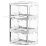 PRANDOM Stackable Clear Storage Bins with Lids,70 Qt Plastic Collapsible Organizer Containers Boxes with Doors for Closet Living Room Bedroom White 15x11.2x8.7 x 3-Pack