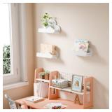 Beskadi Cloud Shelves for Kids Room Nursery Wall Decor Set of 3, White Cloud Bookshelf Floating Shelf, Small Figure Shelf Wall Mounted, Cute Decorative Cloud Floating Shelf for Toys, Plants & Stor