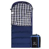 REDCAMP Cotton Flannel Sleeping Bag for Adults, XL 32F Comfortable, Envelope with Compression Sack Blue 2lbs(95"x35")