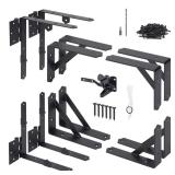 SANKINS 2 Set Anti Sag Gate Corner Brace Bracket, Heavy Duty No Sag Gate Frame Kit with Self-Locking Gate Latch, Black Gate Kit for Wooden Fence, Shed Doors, Driveway Gates, Corral Gates, Wood Windows