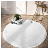 Rainlin Ultra Soft Round Faux Fur Area Rug for Bedroom 3X3 Fluffy Plush Circle Rug Shaggy Circular Rug Floor Carpet Mat for Teens Girls Baby Nursery Room,Dorm, White Retail $25.17