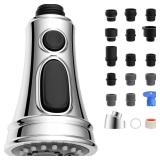 Hibbent Kitchen Faucet Head Replacement, Pull Down Faucet Spray Head, 3 Function Kitchen Faucet Sprayer Nozzle with 15 Adapters Compatible with Moen, American Standard, Delta, Kohler Faucets, Chrome R