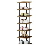 AZERPIAN Shoe Rack 7 Tier Vertical Storage Organizer Narrow Metal Slim Shelf Modern Free Standing Shoe Tower Saving Space for Closet Entryway Bedroom,Black+Rustic Brown Retail $43.74