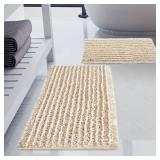 H.VERONNEX Luxury Chenille Cream Bathroom Rugs Sets 2 Piece, Thickened Hot Melt Rubber Bottom Bath Mats for Bathroom Non Slip,Bath Rugs Quick Dry Machine Washable for Shower Mat (32"x20"+17"x24") Reta