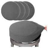 BUYUE 4 Pcs Bar Stool Covers, Luxury Fabric Dia.16-18" Round Stretchy Crease-Resistant Washable Jacquard Dustproof Stool Seat Slipcover, L-Dark Grey-Set of 4 Retail $31.24