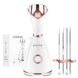 LOVONEE Facial Steamer Face Steamer for Facial Deep Cleaning Professional Home Spa Sauna Sinuses Warm Nano Ionic Mist Atomizer Humidifier with Blackheads Kit & Hair Band (Rose Gold) Retail $30.33