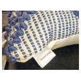 Hampton Bay 20 inch, Boho Style, Blue & White Handcrafted Indoor/Outdoor Pillow