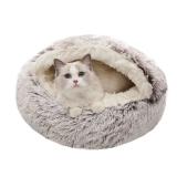 Calming Dog Beds & Cat Cave Bed with Hooded Cover,Removable Washable Round Beds for Small Medium Pets,Anti-Slip Faux Fur Fluffy Coved Bed for Improved Sleep,Fits up to 15/25 lbs(Medium,24"x24")