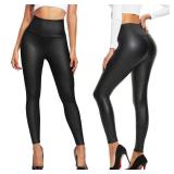 Matte Faux Leather Leggings for Women Tummy Control Stretch Fleece Lined Leggings High Waisted Black Pleather Pants