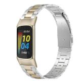 Wearlizer Compatible with Fitbit Charge 5 Bands for Women Men, Classic Stainless Steel Ultra-Thin Lightweight Replacement Straps Charge 5 Bands(Soft Gold+Sliver)