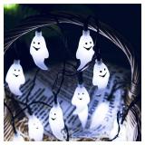 Qunlight Solar String Lights, Halloween Decoration Lights,8 Modes 2PACK 20ft 30 LED Waterproof Outdoor Decorative Ghost Fairy Lights for Patio, Garden, Gate, Yard, Halloween Christmas Decoration