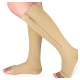 Ailaka Medical Compression Socks with Zipper, Knee High 15-20 mmHg Compression Socks for Women Men, Open Toe Support Socks for Varicose Veins, Edema, Recovery, Pregnant, Nurse