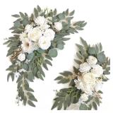 Piklado Faux Flower Swag Set of 2 for Wedding Welcome Signs Floral Swag Wedding Reception Ceremony Signs Decor (White)