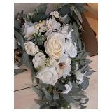 Piklado Faux Flower Swag Set of 2 for Wedding Welcome Signs Floral Swag Wedding Reception Ceremony Signs Decor (White)