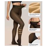 OEAK Womens Fleece Lined Tights Leggings Sheer Fake Translucent Tights Pantyhose Thermal High Waisted Footed Tights Warm Black 220g S/M