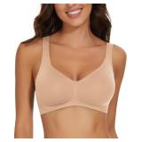 WOWENY Wireless Push Up Bras for Women Comfortable Seamless Bralettes Adjustable V Padded Everyday Bra with Support(2077-Beige, Medium)