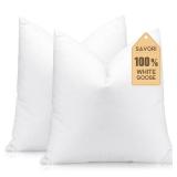 SAVORI Set of 2 Down and Feather Throw Pillow Inserts 28x28 Soft Fluffy Pillow Inserts with 100% Down-Proof Cotton Cover, Decorative Square Cushion Inner for Sofa Couch Bed-White