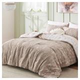 Bedsure King Size Comforter Set - Light Taupe Comforter, Cute Floral Bedding Comforter Sets, Gifts for Woman, 3 Pieces, 1 Soft Reversible Botanical Flowers Comforter and 2 Pillow Shams