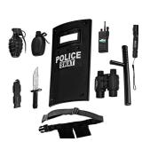 Dress Up America Police Officer SWAT Role Play Set for Kids - Police Accessory Set - Police Pretend Play Accessory Set Includes Plastic Baton and Binoculars Shield, Adjustable Belt, Flashlight & More