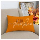 RABUSOFA Fall Pillow Covers 12x20 Hello Pumpkin Pillows Decorative Throw Pillows,Lumbar Outdoor Autumn Thanksgiving Cushion Cover Farmhosue Fall Decor for Bedroom Couch Sofa Orange