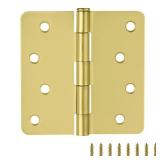 Door Hinges for Interior Doors 3-Pack 4-inch x 4-inch, Design House 1/4-inch Radius Steel Door Hinge Door Hardware, Satin Brass, 181511