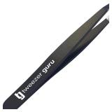 Tweezer Guru Tweezers for Women - Slant Pointed Precision Tweezers for Eyebrows & Ingrown Hair Removal - Blackhead and Splinter Tweezer with Sharp Needle Nose Point for Plucking (Black)