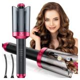 Automatic Curling Iron, Automatic Hair Curler with 1" Large Rotating Barrel & 4 Temps Hair Curler, Safety Anti-Scald & Anti-Tangle Curling Iron, Fast Heating Auto Curler for Hair Styling-Grey