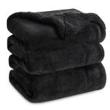 Bedsure Sherpa Fleece Blankets Queen Size for Bed - Thick and Warm Blanket for Winter, Soft Fuzzy Plush Queen Blanket for All Seasons, Black, 90x90 Inches