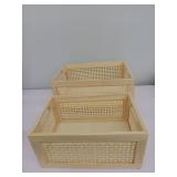 Desktop storage basket, sundry office drawer storage box, wood frame storage basket. (Rectangle-B-Set2)