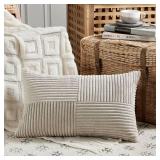 Fancy Homi 2 Packs Neutral Taupe Lumbar Decorative Throw Pillow Covers 12x20 Inch for Living Room Couch Bed Sofa, Farmhouse Home Decor, Soft Striped Corduroy Rectangle Accent Cushion Case 30x50 cm