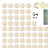 Auihiay 64pcs Silk Hydrangea Artificial Flowers, Champagne Artificial Hydrangea Flowers with Stems, Full Hydrangea Flowers for Wedding Centerpieces, Home, Garden, Party Decoration (Champagne)