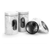 3 LARGE MODERN MOC MARBLE CONTAINERS GREAT FOR FOOD STORAGE/ COFFEE/ SEASONING ETC 47.6 fl oz per container,